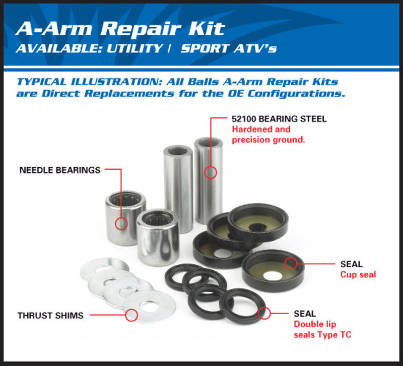 Alle ballen verlagen A-Arm Reconditioning Kit Arctic Cat 50-1163