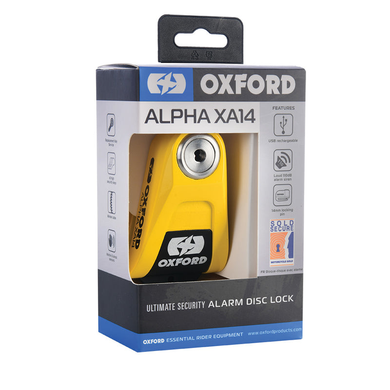 Oxford Alpha XA14 Alarm Disc Lock Ø14mm Stainless Steel Black/Yellow LK217