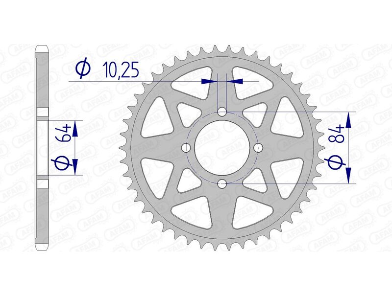 AFAM Aluminium Rear Sprocket 15310 - 520 lättviktsbakdrev med exakta måttspecifikationer. Kompatibel med Suzuki LT-Z 400 Quadsport och Kawasaki KFX 400.