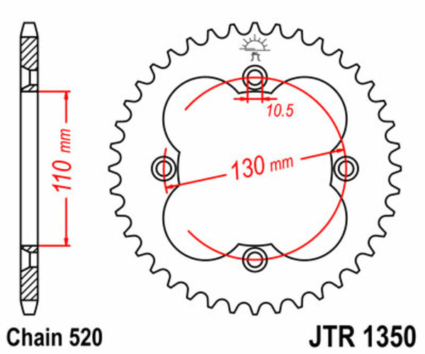 JT Sprock's Steel Standard Achter Sprock 1350 - 520 JTR1350.36