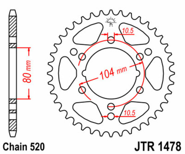 Sprock arrière standard en acier de JT Sprock 1478 - 520 JTR1478.42