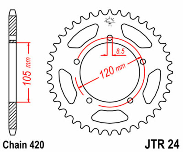 Sprock arrière standard en acier de JT Sprock 24 - 420 JTR24.50