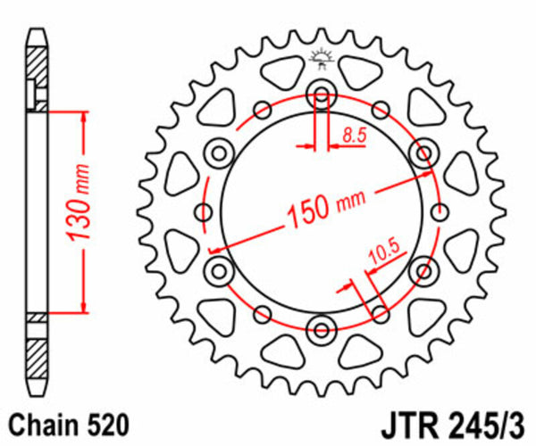 Sprock arrière standard en acier de JT Sprock 245/3 - 520 JTR245 / 3.47