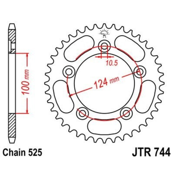 JT Sprock's Steel Standard Achter Sprock 744 - 525 JTR744.38