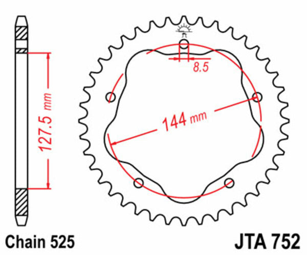 JT Sprock's Steel Standard Achter Sprock 752 - 525 - Vereist een JT Sprock's Achter Sprock Carrier JTR752.39