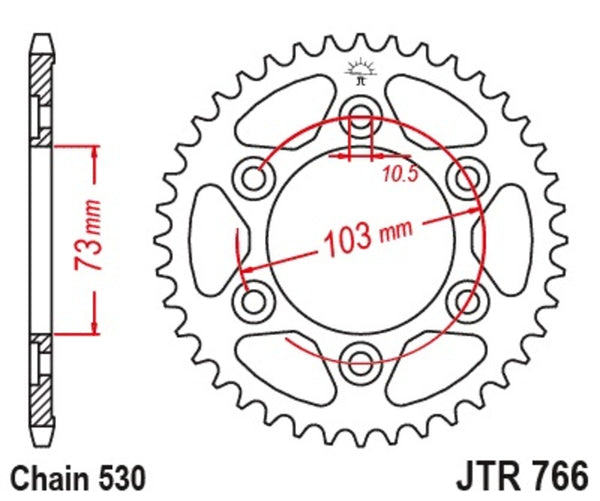 JT Sprock's Steel Standard Rear Sprock 766 - 530 JTR766.43