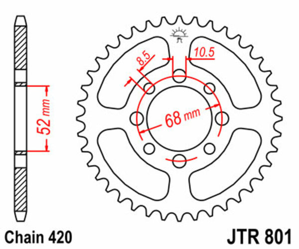 JT Sprock's Steel Standard Achter Sprock 801 - 420 JTR801.49