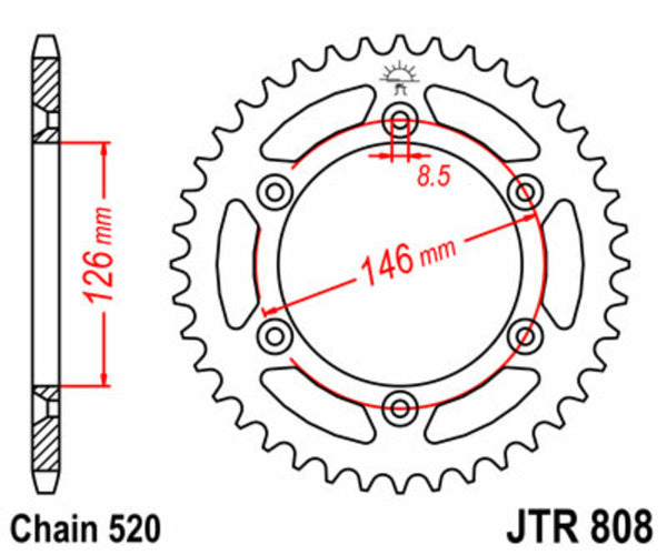 JT Sprock's Steel Standard arrière Sprock 808 - 520 JTR808.43