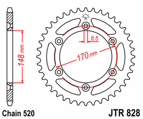 JT Sprock's Steel Standard Achter Sprock 828 - 520 JTR828.47