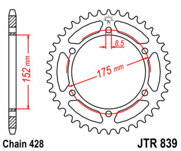 Sprock arrière standard en acier de JT Sprock 839 - 428 JTR839.57