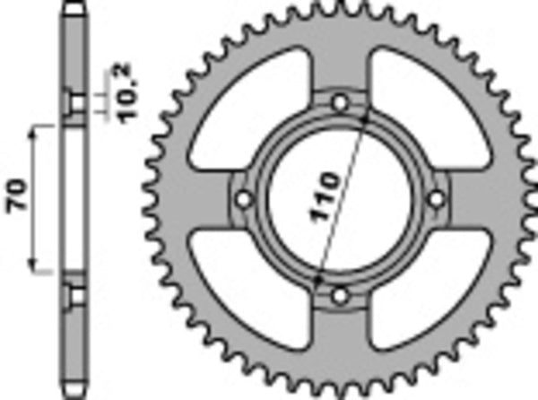 PBR Standard C45 Steel Achterste tandwiel 248 - 520 248 44 C45