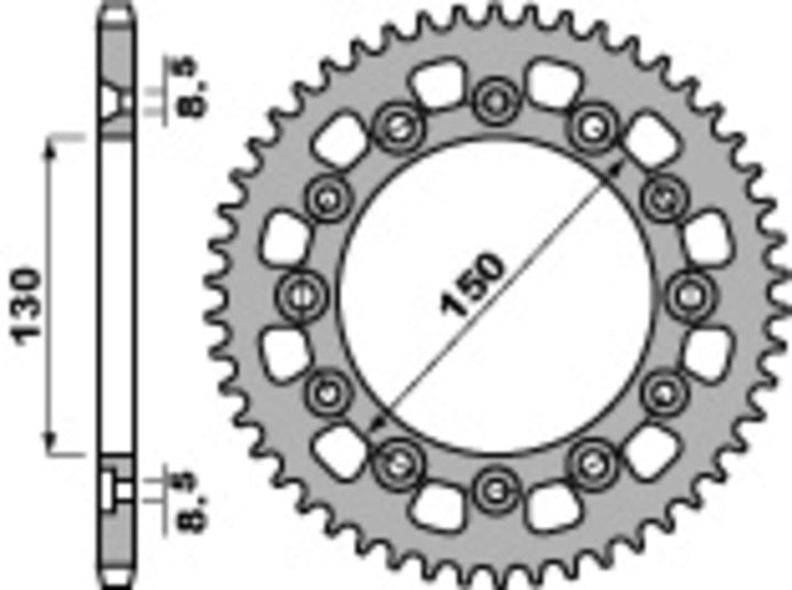 PBR Standard C45 Steel Rear Sprocket 4308 - 520 4308 48 C45 med 48 tänder, 150 mm innerdiameter och 130 mm total tjocklek, reservdel för fordon.