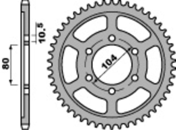 PBR Standard C45 Steel Rear Sprocket 4359 - 525 4359 44 C45 med 44 tänder och 104 mm bultcirkel, tillverkad i slitstarkt C45-stål för fordon.