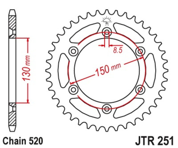 JT Sprock's Steel auto-nettoyage arrière Sprocket 251 - 520 JTR251.50SC