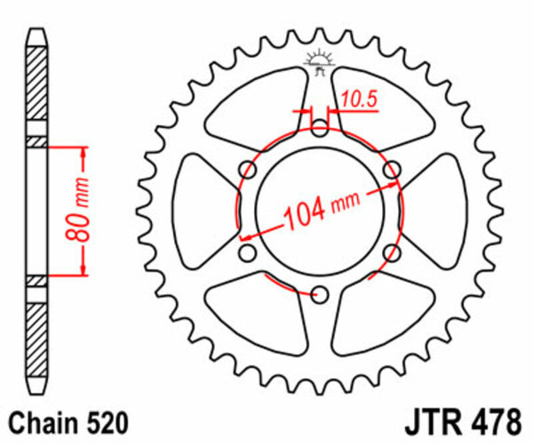JT Sprock's Steel Standard Achter Sprock 478 - 520 JTR478.43