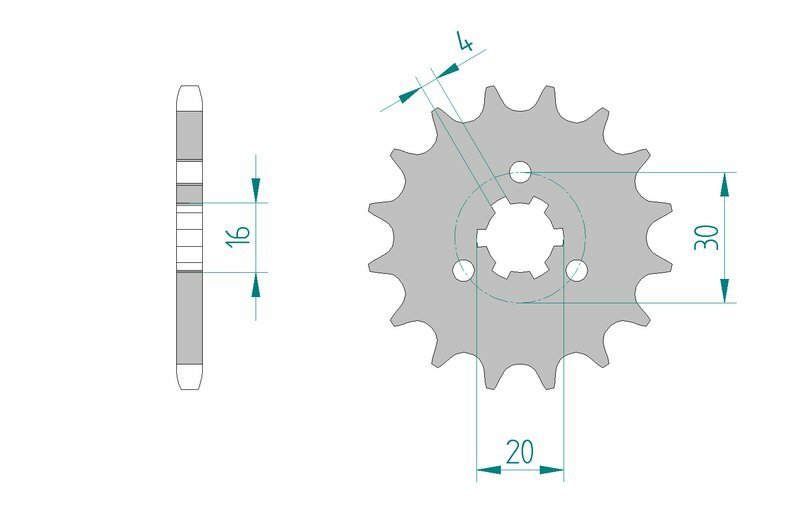 AFAM Steel Standard Framdrev 33200 - 428, hållbart framdrev i stål för motorcyklar. Precisionsdesign med exakta mått för optimal prestanda.