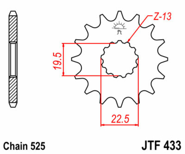 JT Sprock's stalen standaard voorste tandwiel 433 - 525 JTF433.14