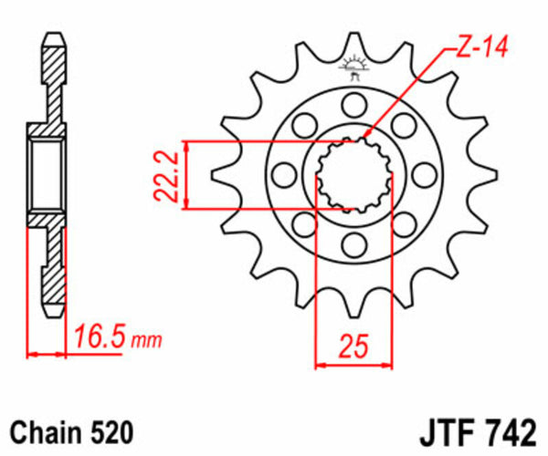 JT Sprock's stalen standaard voorste tandwiel 742 - 520 JTF742.15