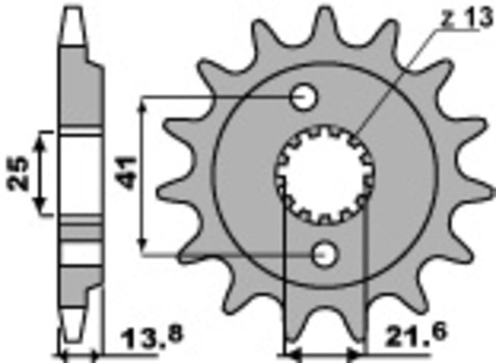 Teknisk ritning av PBR Steel Noise-Free Front Sprocket 346 - 525 346G 15 18 NC med mått och kuggprofil för exakt passform.