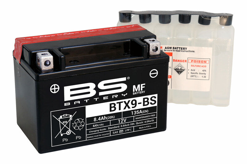 BS Battery Battery Maintenance Free met Acid Pack - BTX9 -B