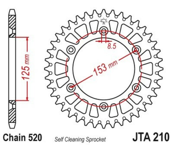 JT Sprock's aluminum Ultra-Light self-cleaning rear sprocket 210-520 JTA210.40BLK
