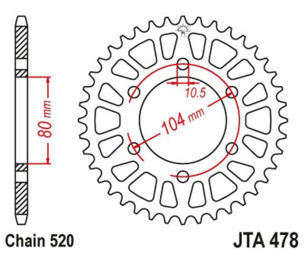 JT Sprock's aluminium ultralicht zelfreinigende achterste tandwiel 478-520 JTA478.43BLK
