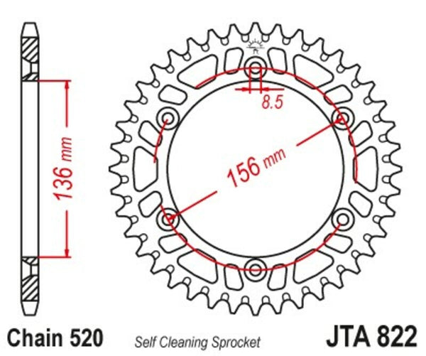 Sprocket arrière de JT Sprock's Aluminium Ultra-Light Sprocket 822-520 JTA822.45BLK