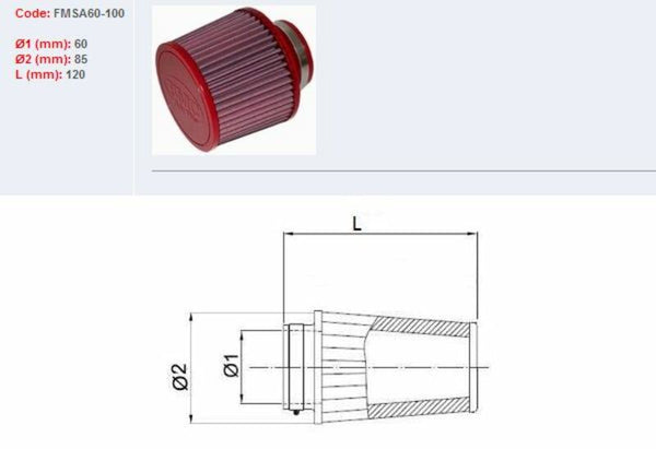 BMC Luftfilter konisch Ø60mm - FMSA60-100 FMSA60-100 