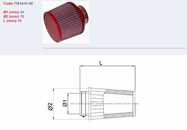 BMC-Luftfilter verjüngt Ø41mm-FMSA41-60 FMSA41-60