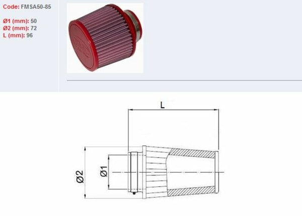 BMC-Luftfilter verjüngt Ø50mm-FMSA50-85 FMSA50-85