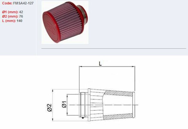 BMC-Luftfilter verjüngt Ø42mm-FMSA42-127 FMSA42-127