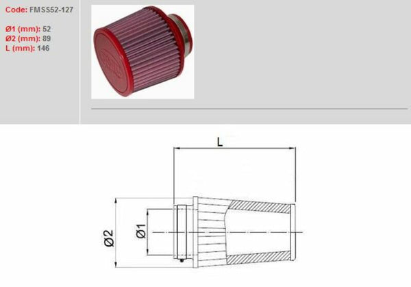BMC-Luftfilter verjüngt Ø52mm-fms52-127 FMS52-127
