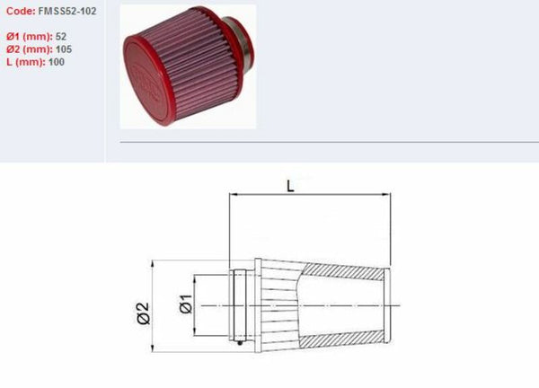 BMC-Luftfilter verjüngt Ø52mm-SS52-102 FMS52-102