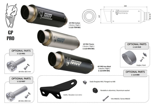 Mivv GP Pro Universal Silencer - côté droit 00.73.KU.SXBP