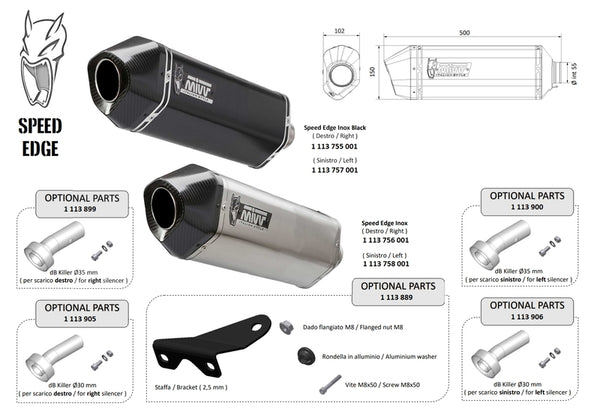 MIVV Speed ​​Edge Universal Silencer - côté gauche 00.73.KU.M.SRX