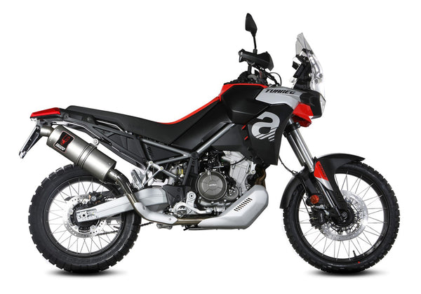 MIVV Dakar Slip-On Muffler Stainless Steel monterad på Aprilia Tuareg 660 A.017.LEKX, visad från sidan i offroad-stil.