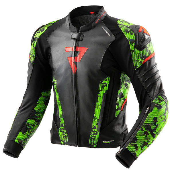Rebelhorn MC-Lederjacke Veloce Schwarz /Camo Green