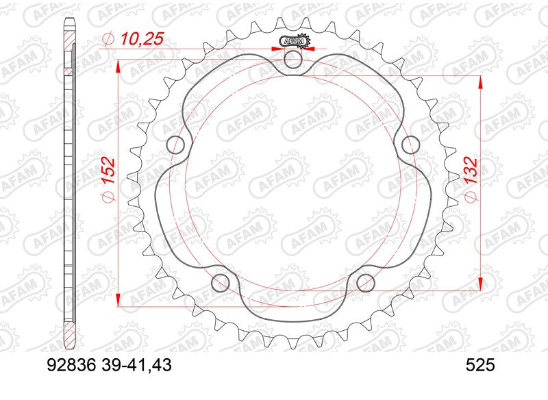 AFAM staal standaard achterste sprock 92836 - 525