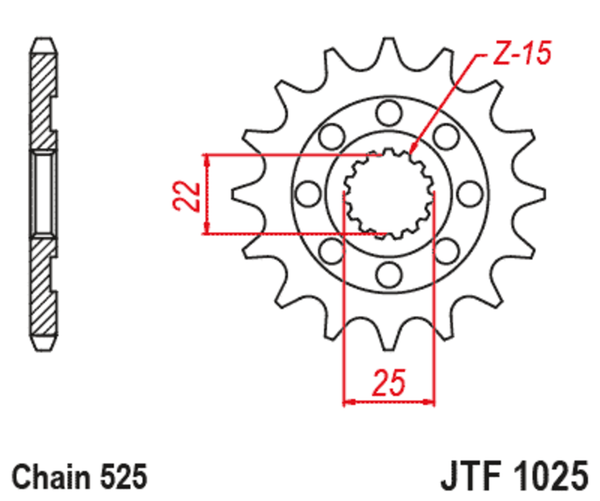 JT Sprock's stalen standaard voorste tandwiel 1025 - 525 JTF1025.15