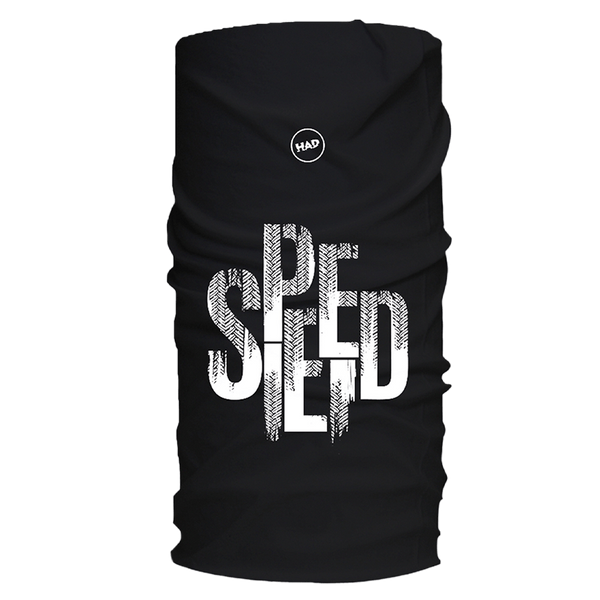 BÜSE Halskrage Tuch Speed Svart – multifunktionell halskrage i svart med vit 'SPEED'-text. Perfekt för motorcyklister och sportentusiaster.