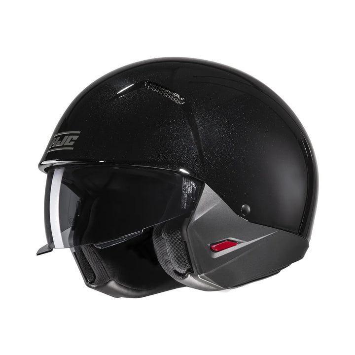 HJC öppen MC-hjälm i20 svart med glansig finish, justerbart visir och komfortabel interiör. Passar olika storlekar från XS till XXL.