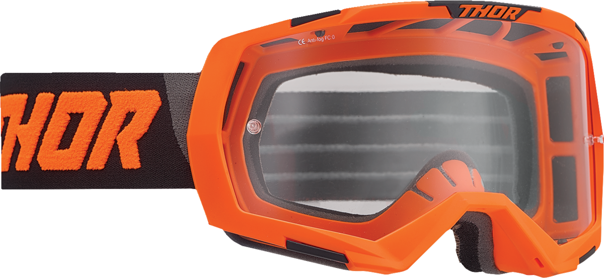 Thor Goggles Regiment Orange med robust design och justerbart band för optimal passform. Perfekt för motocross och offroad-körning.