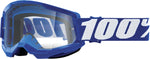 100% Goggles Strata 2 Blue - Klar med klar lins och blå ram, designade för motocross och offroad. Justerbart band med 100%-logotyp för säker passform.