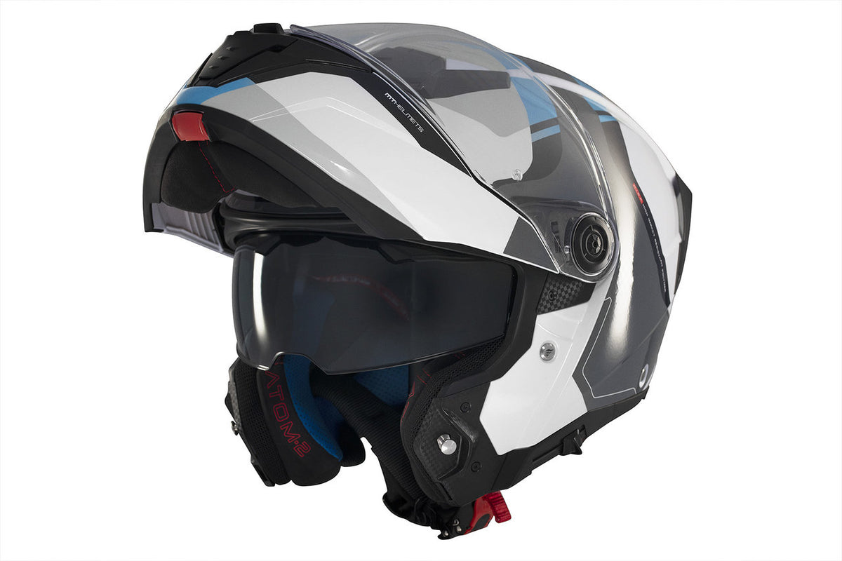 MT Helmets mc-hjälm Atom 2 SV Emalla C17 med uppfällbar front, solvisir och bekväm inredning för optimal säkerhet.