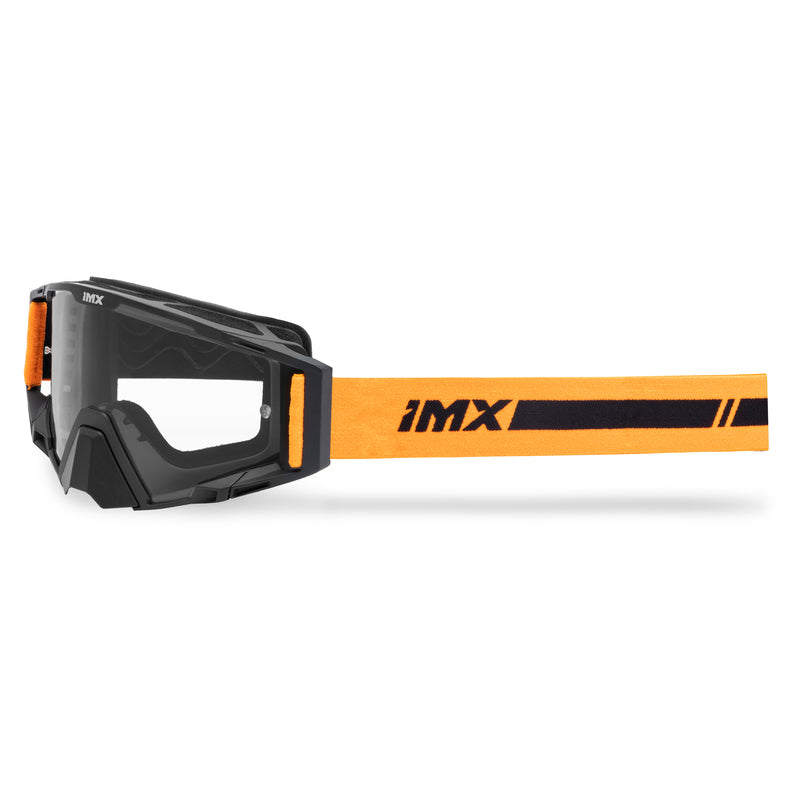 IMX Goggles Sand Black Matt med orange band och klara glas, designade för motorcykel- och offroad-användning.