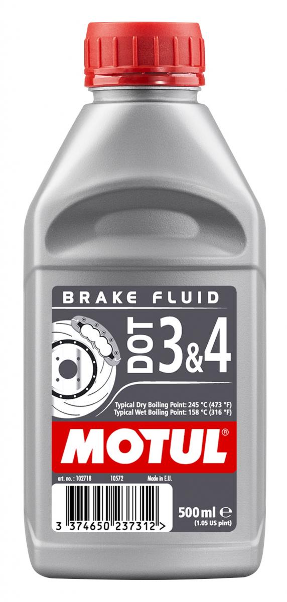 Motul DOT Brake Fluid 3 & 4 0,5L med röd kork, idealisk för fordon underhåll. Passar för bromssystem med hög prestanda.