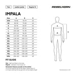 Storleksguide för Rebelhorn Skinn Mc-Jacka Impala Brun med mått i centimeter. Innehåller information om passform och rekommendationer för rätt storlek.